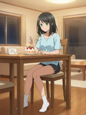 1人で誕生日ケーキを食べるコハル