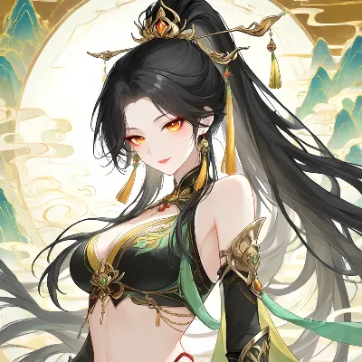 黄金の秘境に立つ紅眼の麗人