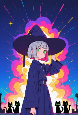 夜空に咲く魔女の魔法花火