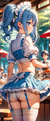 かわいい白ストッキングのウエイトレスさん