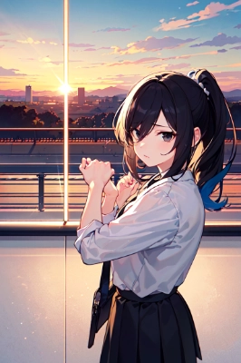 夕焼けと女の子