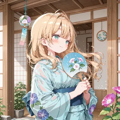 夏風に微笑む浴衣少女