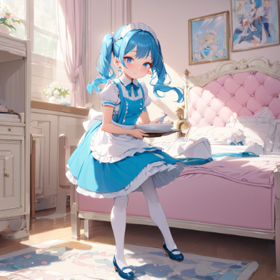朝の青髪メイドさん