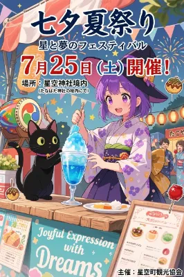 星空の下で魔女と猫の夏祭り