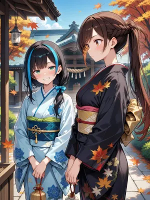 紅葉舞う神社で紡ぐ二人の秋