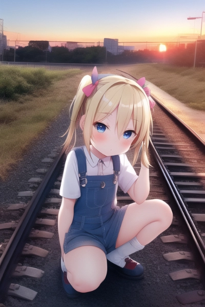 廃線に佇む金髪碧眼少女