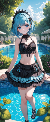 素敵な水着の青髪さん