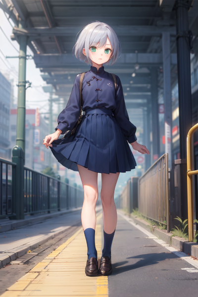 銀髪ショートの娘の登校シーン