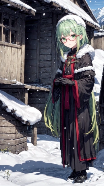 雪で頭を冷やすお姉さん