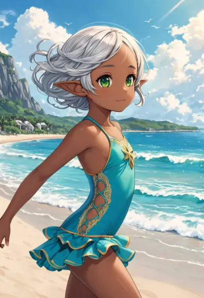 海に来たダークエルフちゃん