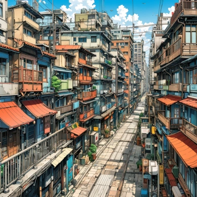 お題「アニメ塗り」都市の風景