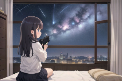 夜空を眺める少女