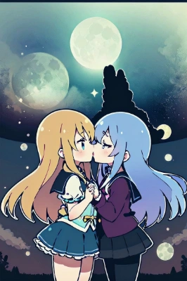 月面でキスを交わす百合