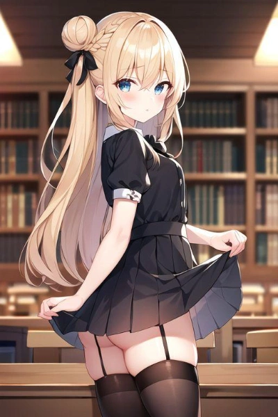 チラ見せ x 図書室