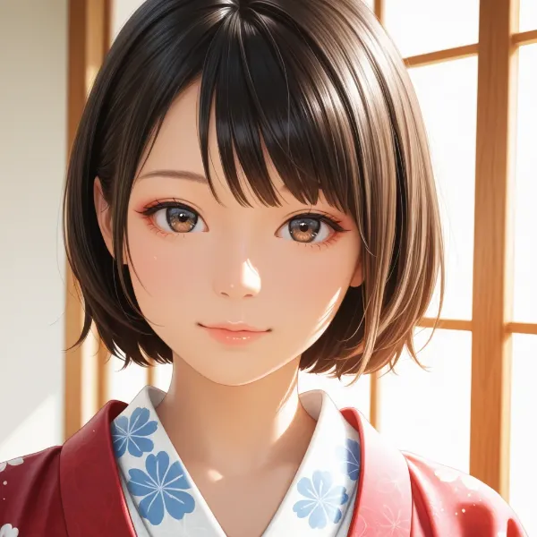 朝陽に微笑む着物少女