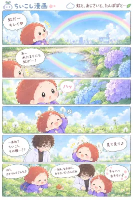 虹とあじさいと