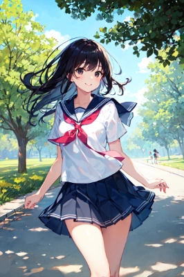 木陰とセーラー服