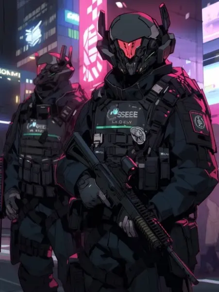 夜間の市街地警備隊