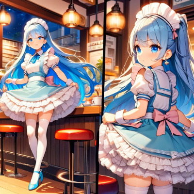 夜の青髪ウエイトレスさん