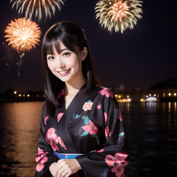 花火と浴衣の女の子