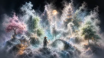月明かりの霊狐と旅人の出会い