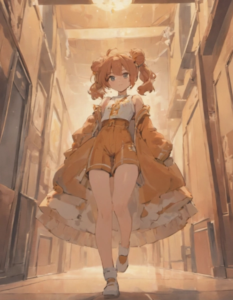 夕暮れ時、裏路地を歩く少女
