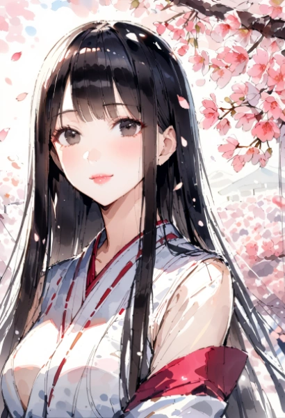 リテイク：巫女服　水彩画