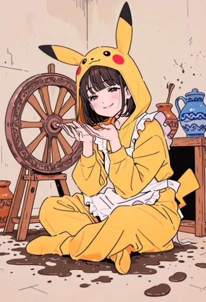 ピカチュウ少女の魔法の糸車