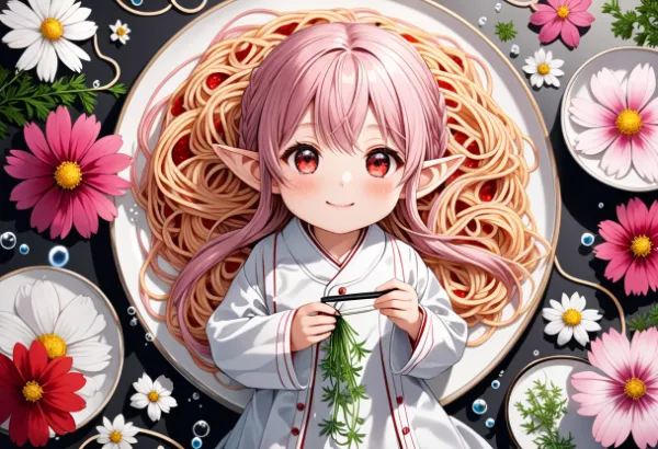 花とパスタの小さなエルフ