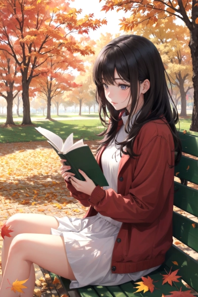 autumn park bench reading