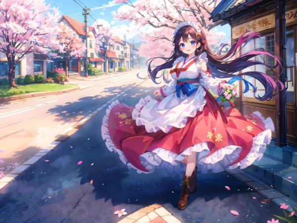 桜とメイドさん