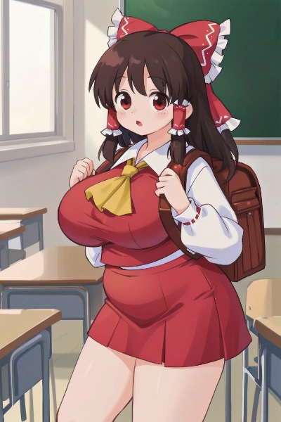 制服でランドセルの博麗霊夢