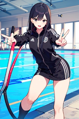 プールにジャージを着ている女の子