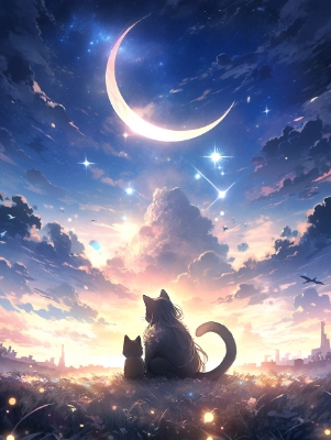 猫@月を見上げて