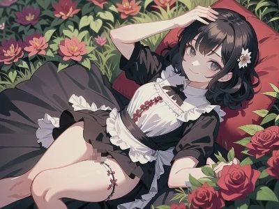 芝生に横たわる少女