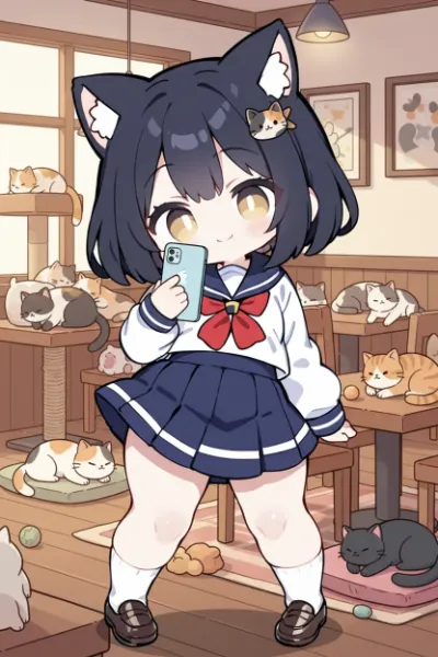 デフォルメの黒猫女子中学生