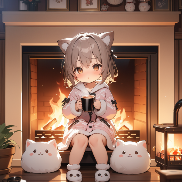 ホットココアと暖炉の前のひととき