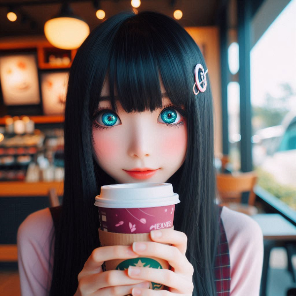 青色のカラコンの女の子