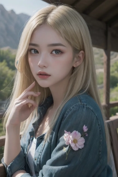 渓谷を散策する金色の髪の少女