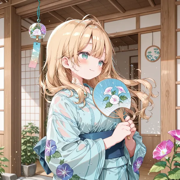 夏風に微笑む浴衣少女