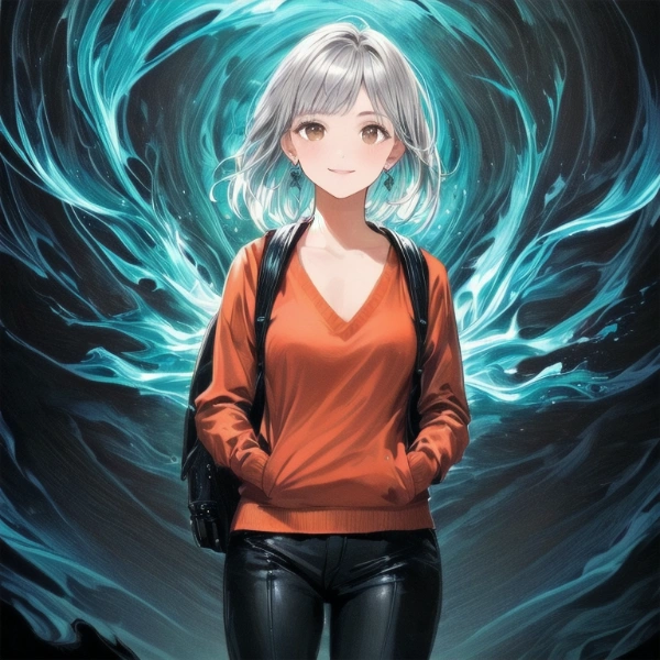 オレンジVネック・ニット・ポロ