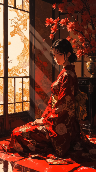 紅の影、語らぬ眼差し／スマホ壁紙アーカイブ