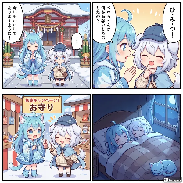 初詣の日神社に行くアクアちゃんとペロちゃん