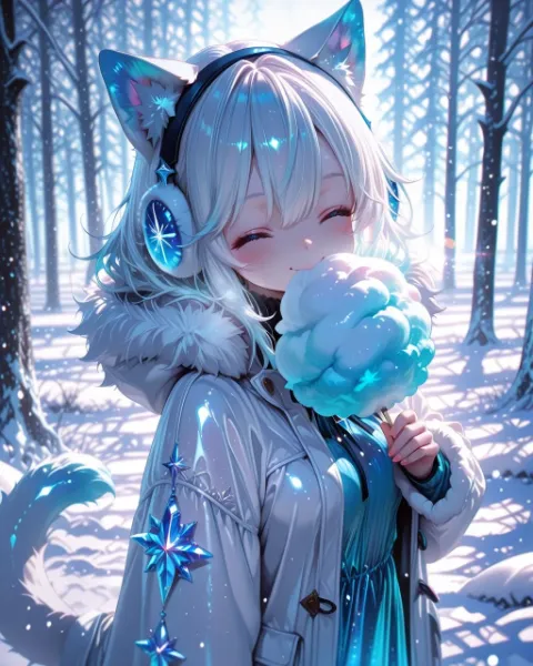 2枚）雪猫さんと綿あめ