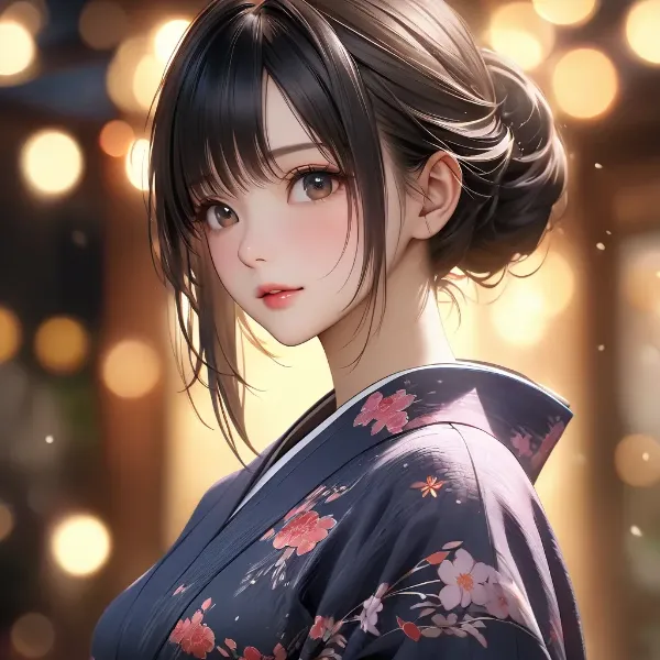 夜祭りの着物美人