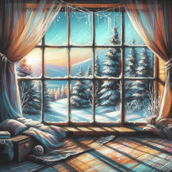 窓ガラス越しの冬景