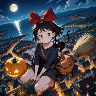 満月の夜を駆けるハロウィンの魔女