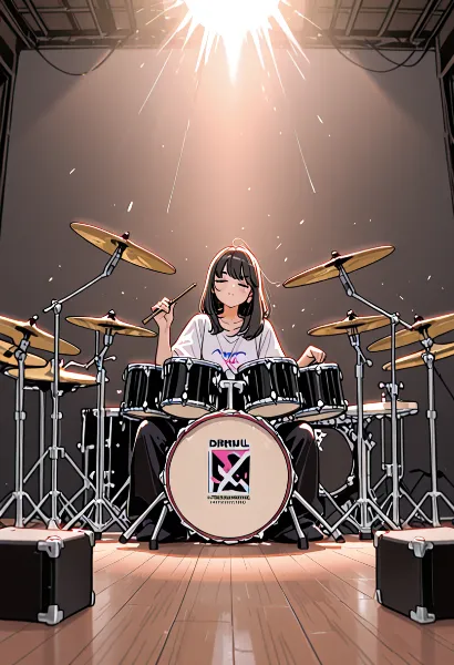 スポットライトに輝くドラムの旋律