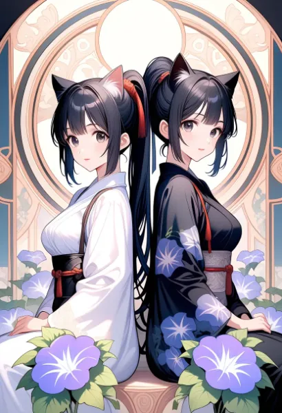 双子の猫耳姉妹の静かな午後