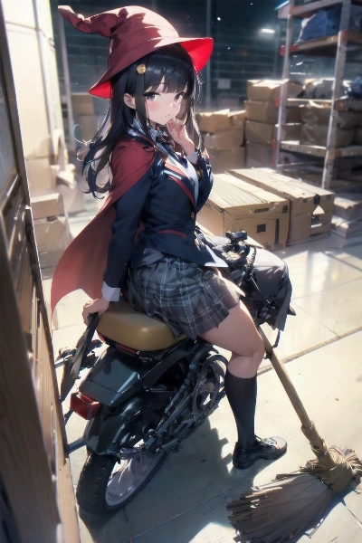 箒に跨っ…てない、魔女子先輩